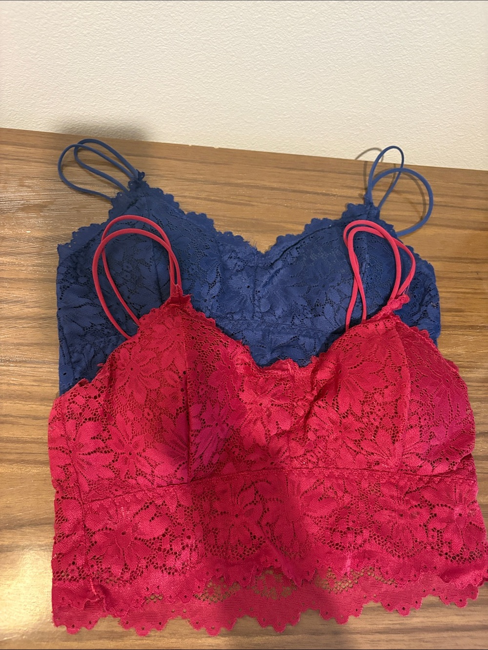 Set of 2 Red Blue Lace Bralette WOMEN’S S/M- AMERICANA COZY LINGERIE ELASTIC